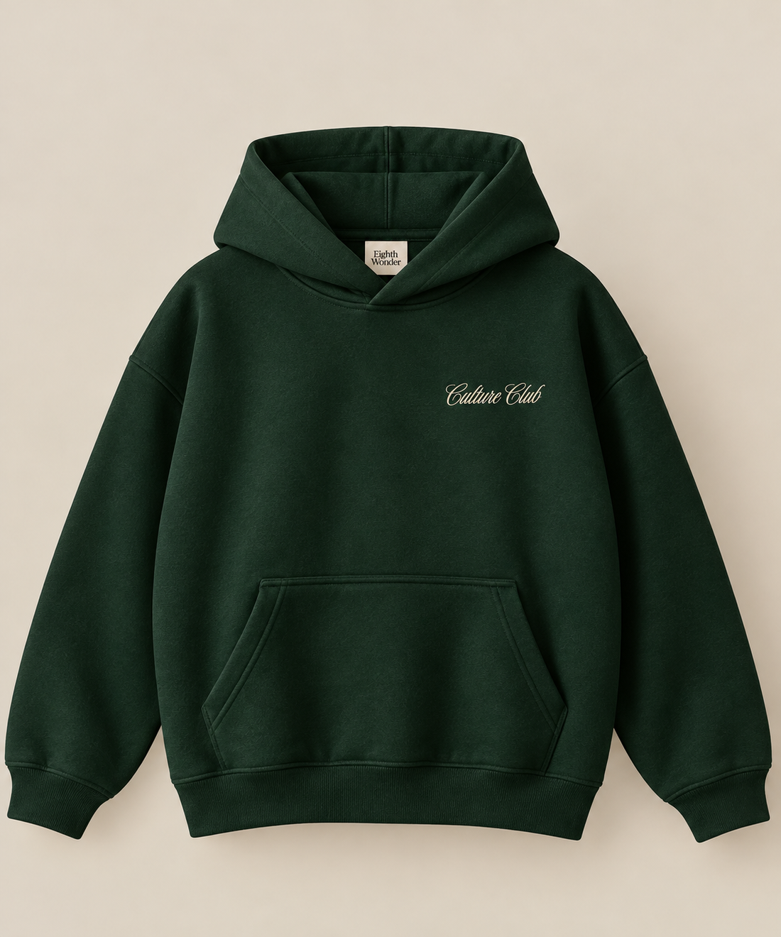 The Hoodie in Alpine Green, front view
