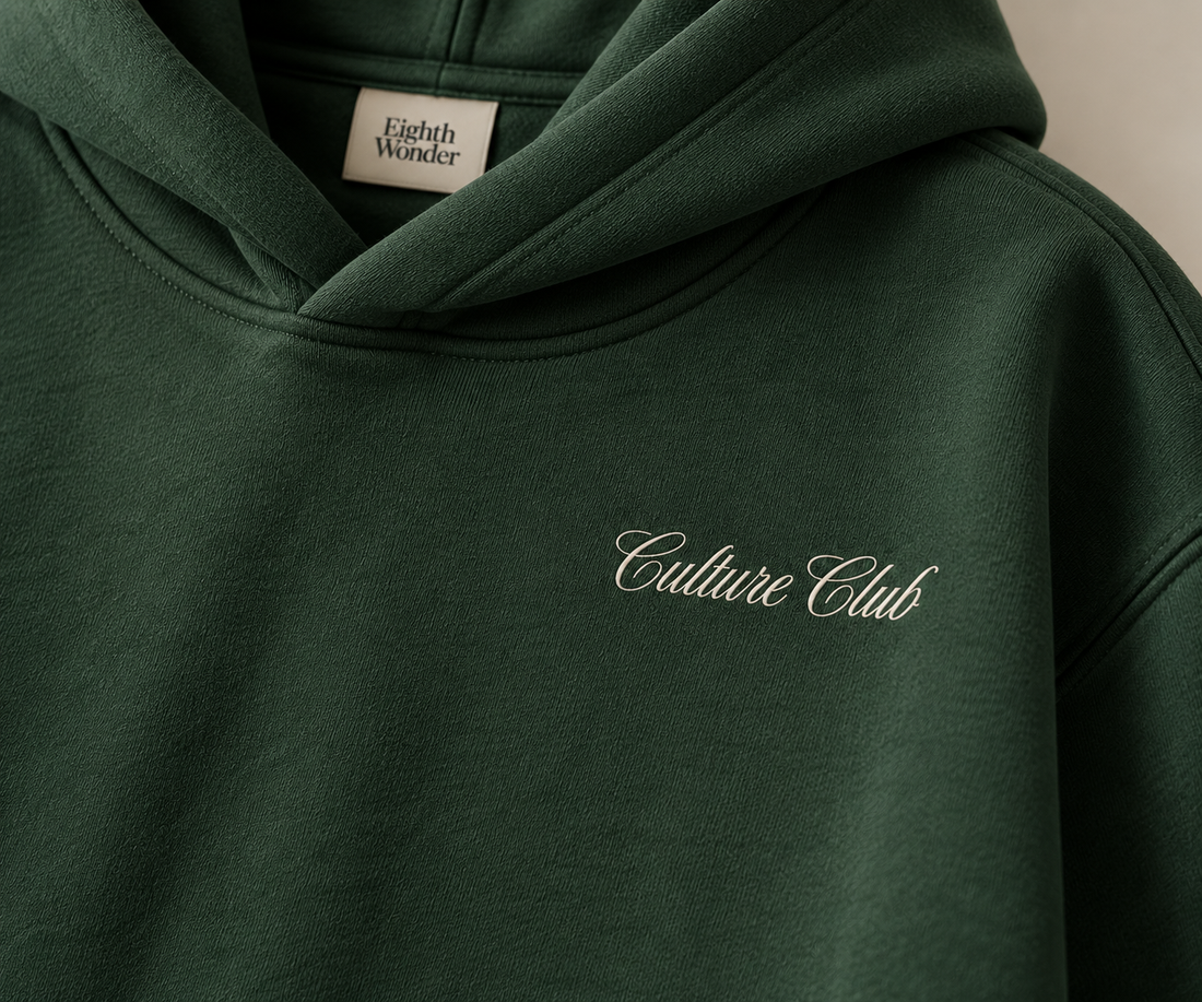 The Hoodie in Alpine Green, detail view