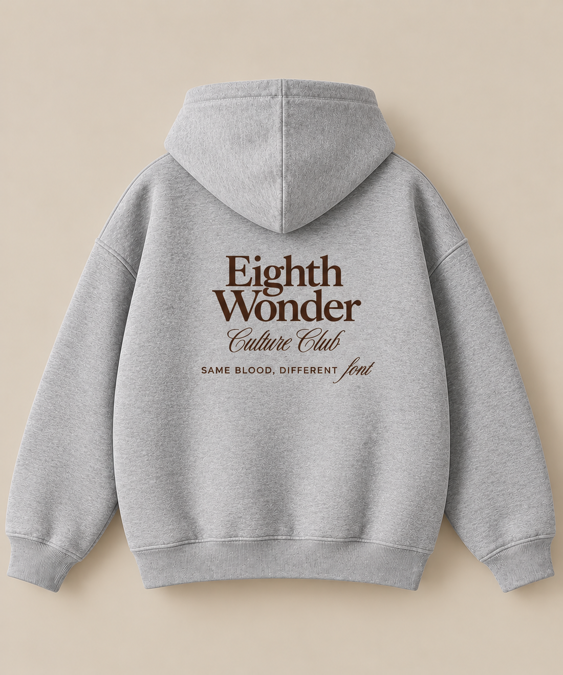 The Hoodie in Driftwood Grey, back view