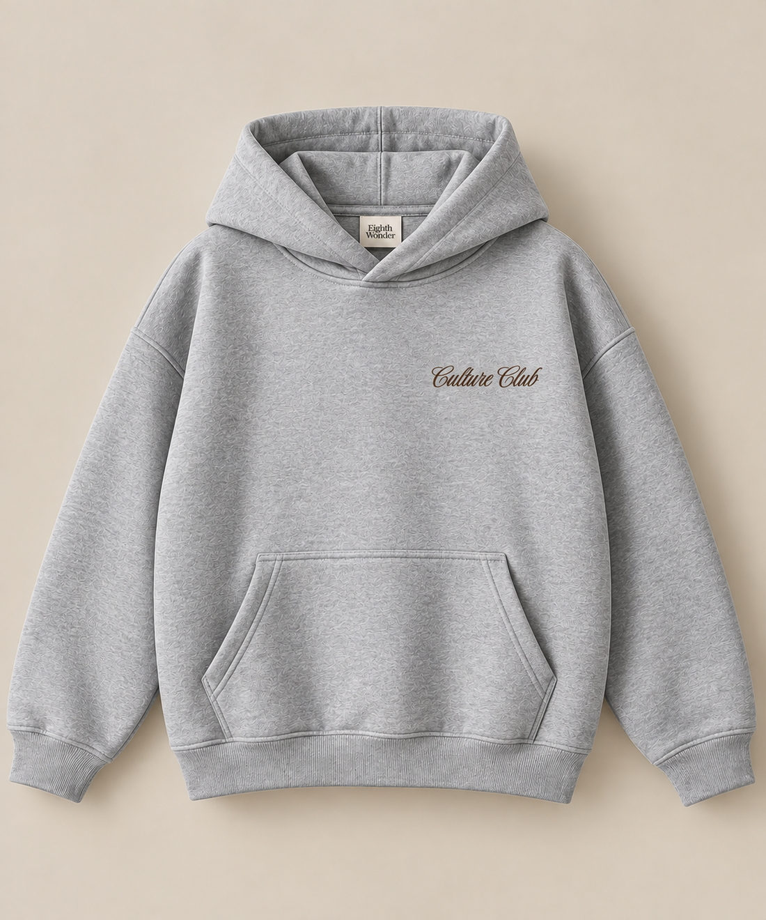 The Hoodie in Driftwood Grey, front view