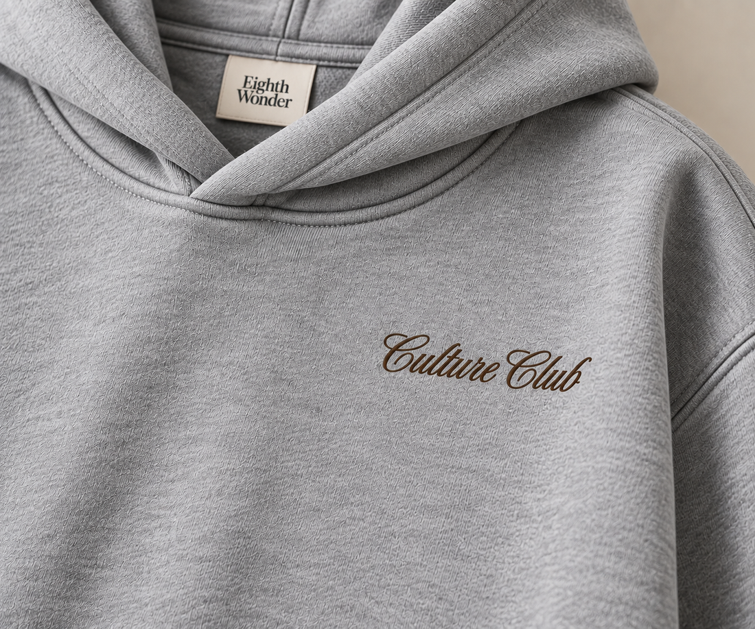 The Hoodie in Driftwood Grey, detail view